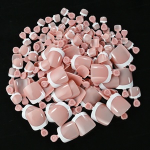 120 Uñas Postizas Cortas Cuadradas con Punta Francesa, Color Rosa Nude, Acrílicas, Cobertura Total, Reutilizables, para Pedicura - Product Image 1