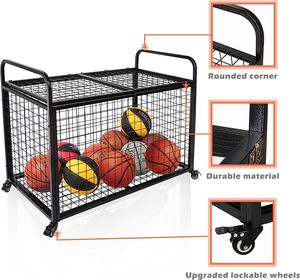 Eisen rahmens truktur Stapelbare Bälle Käfig Tragbare Körbe Kunden spezifische abschließbare Ballsp eicher Rolling Basketball Rack - Product Image 4
