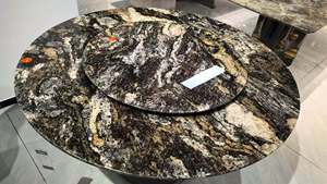 Table ronde avec plateau en marbre brillant et plateau tournant - Piétement en acier inoxydable de qualité supérieure pour la maison et les restaurants - Product Image 3