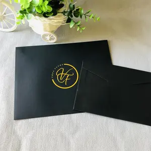 Custom black cardboard craft paper gift envelope with gold foil logo