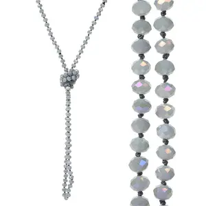 60英寸手工打结的闪闪发光的多面水晶珠项链手工玻璃珠串多层长形声明项链