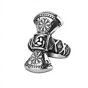 Bague en pierre naturelle de verre avec rune flocon de neige <span class=keywords><strong>Luna</strong></span> Viking mythique norvégienne, style punk rétro, accessoires, <span class=keywords><strong>bijoux</strong></span> européens et américains - Product Image 1
