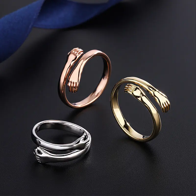Meaningful Hand Hug Me Ring Open Adjustable S925 Silver Ring Jewelry Couple Hug Ring Best Friend Gift for Women Girls