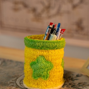 Porte-stylo en filet de loofah naturel fait main, décoration de bureau DIY pour étudiants, cylindre de rangement pour entrepreneurs - Product Image 6