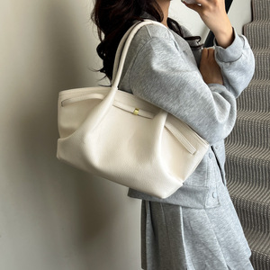 가을 빈티지 단색 PU 숄더 백 여성용 대용량 숙녀 핸드백 다목적 휴대용 여성 작업 토트 백 - Product Image 2