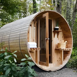 ห้องซาวน่าทรงกระบอกไม้ซีดาร์แดงแท้ สำหรับ 4-6 คน พร้อมระบบทำความร้อนด้วยฟืน ขนาดสั่งทำได้ สำหรับใช้ภายนอกบ้านในวิลล่า - Product Image 5