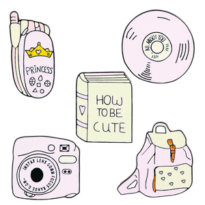 Europe et États-Unis Nouveau Cartoon rose <span class=keywords><strong>Cartable</strong></span> Téléphone Radio CD Broche Creative All-match Badge - Product Image 5