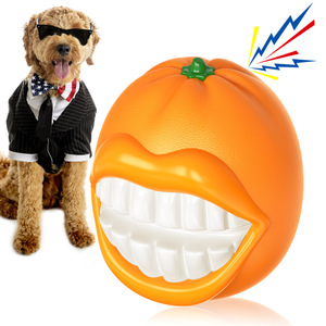 Multi Functional Orange Dog Chew <b>Toy</b> with Squeaker for Teeth Cleaning and Outdoor Play - Product Image 1