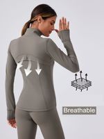 Veste de sport légère pour femmes grande taille, veste de yoga décontractée à manches longues avec fermeture éclair, haut de course respirant avec logo sur le devant