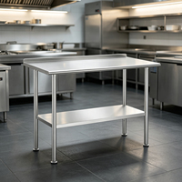 Table de travail commerciale en acier inoxydable 304 de qualité alimentaire avec pieds ronds et étagère inférieure renforcée pour la préparation des aliments dans les cuisines de restaurants