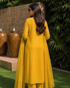 Conjunto Étnico Indio/Pakistaní para Mujer, Elegante, de Algodón Amarillo, de Secado Rápido, Suave, Transpirable y Cómodo, para Uso Diario Informal - Product Image 4
