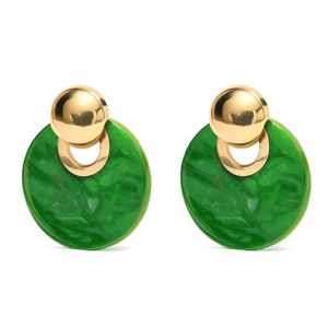 Boucles d'oreilles pendantes tendance en résine verte plaquées or, acier inoxydable 316L, design durable - Product Image 2