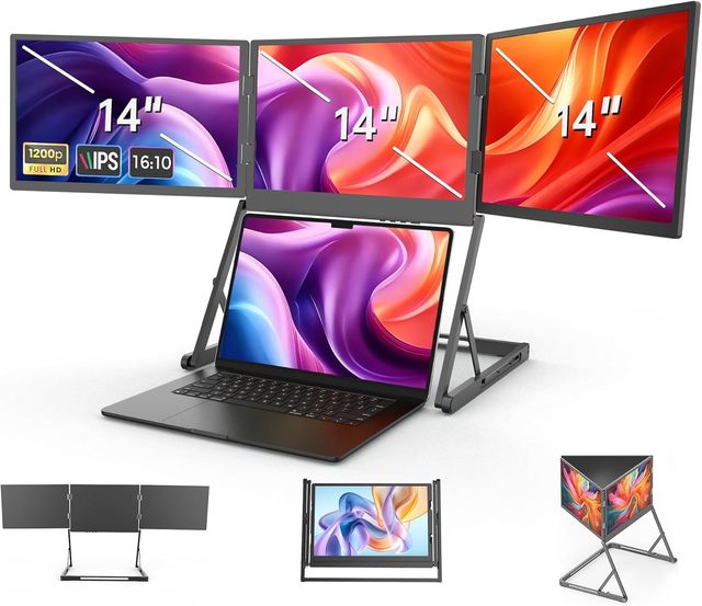 14" Portable Monitor for Laptop Screen Extender Triple Laptop Monitor Display IPS Travel Gaming Monitor fit for 12"-17.3"Laptops