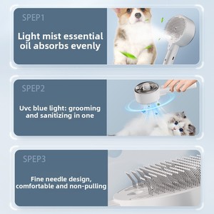 Brosse à vapeur 3-en-1 <span class=keywords><strong>pour</strong></span> animaux de compagnie, démêlante et autonettoyante, <span class=keywords><strong>pour</strong></span> poils longs et courts, <span class=keywords><strong>pour</strong></span> chats et chiens - Product Image 3