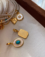 Pendentif lune en nacre naturelle, turquoise et perle d'eau douce, avec fermoir universel, accessoire de collier