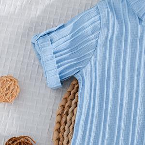 Vêtements pour garçons en bas âge en gros, chemises boutonnées + ensembles de shorts, tenues de plage 2 pièces pour garçons avec poches, vêtements pour enfants - Product Image 6