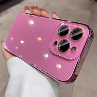 Coque de protection rigide de luxe plaquée brillante avec pare-chocs pour iPhone 11 12 13 14 15 16 17 Pro Max, protection d'objectif en verre cristal