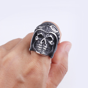 Custom Punk Stainless Steel Retro Air Pilot <strong>Skull</strong> <strong>Rings</strong> for Men - Product Image 4