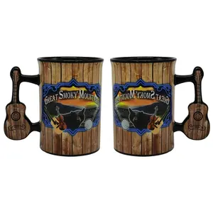 Fabrik kunden spezifisches Design Keramik kaffeetasse wieder verwendbare Milch tee tasse schwarzer Keramik becher mit Gitarren griff