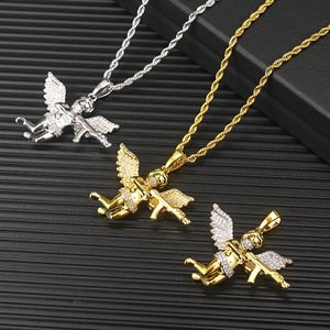 จี้รูปเทวดาพร้อมปืนประดับเพชรโมอิสซาไนต์ รุ่น Iced Out Revenge Angel S925 เงินแท้ชุบทองคำแท้ ดีไซน์แบบฮิปฮอป งานสั่งทำพิเศษ - Product Image 4