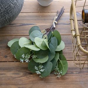 MW14002 argento dollaro eucalipto foglie <span class=keywords><strong>di</strong></span> seta steli con <span class=keywords><strong>semi</strong></span> artificiali <span class=keywords><strong>fiori</strong></span> verdi casa giardino decorazione della tavola corona - Product Image 5