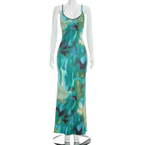 Viviblook D26DS065 Women Summer New Casual Vacation Printed Suspender Backless Slim Fit Maxi Evening Dresses - Product Image 2