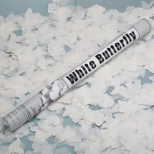 最高品質の24インチホワイトカラーバタフライ防炎パーティーと結婚式の紙吹雪キャノン