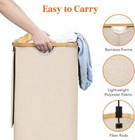 Panier à linge pliable beige avec couvercle en bambou, sac amovible, 100L, panier à linge haut, bac à vêtements sales pour salle de bain, chambre à coucher
