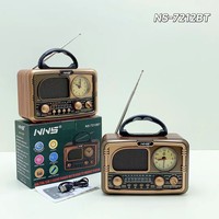 FM AM SW3 bandes Radio multibande monde Radio Portable en bois Style rétro classique Vintage bleu dent haut-parleur avec horloge NS-7212BT