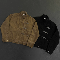 Veste bomber courte en toile de coton délavée vintage pour hommes, avec logo personnalisé, vente en gros, streetwear, vêtements d'extérieur décontractés, vestes pour hommes