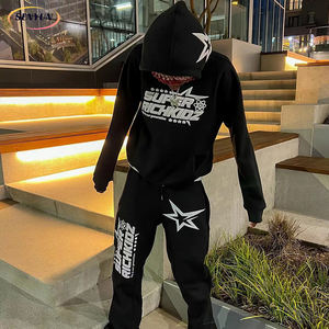 高品质粉扑印花色块全定制数码印花时尚重量级超大男士连帽运动衫 - Product Image 3