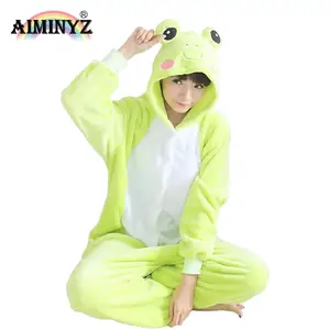 Pijamas de Franela Térmica con Capucha, Diseño de Rana Verde de Dibujos Animados, Tallas Grandes, Otoño-Invierno, Venta al Por Mayor - Product Image 1