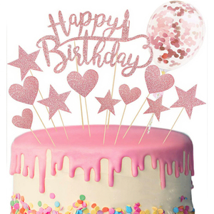 Adornos para Pastel de Cumpleaños <span class=keywords><strong>Vrise</strong></span> con Confeti, Globos, Corazones y Estrellas Brillantes, Decoraciones de Papel para Fiestas Infantiles - Product Image 3