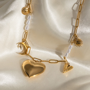 Heart Shape Gold Stainless Steel Pearl Pendant Necklace With Photo <b>Locket</b> For Gift - Product Image 3