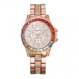 Montre sport en quartz classique avec cadran à aiguilles plaqué or, arc-en-ciel, CZ, trois yeux, montre de couple - Product Image 4