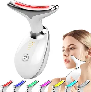 7 สี LED Light Therapy การสั่นสะเทือนความงามนวดหน้าคออุ่นอุปกรณ์ยกคอใบหน้า