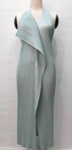 PY 2026 Elegant Halter Style Miyake Pleated Cross <b>Wrap</b> Sleeveless Dress Western Clothing Women Bulk Wholesale Online - Product Image 3