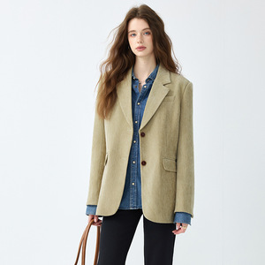 Women Velvet Blazer Solid Color Coffee Yellow Black Polyester Long Sleeve Autumn Winter 2025 Style - Product Image 1