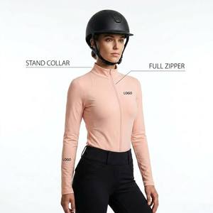 Camisa ecuestre profesional de manga larga para mujer, que absorbe la humedad, con cuello alto, cremallera completa, corte regular/suelto, para montar a caballo - Product Image 1