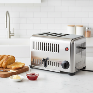 Grille-pain commercial 4 tranches 2240W en acier inoxydable, grille-pain à haute vitesse avec deux commandes indépendantes pour restaurant et <span class=keywords><strong>boulangerie</strong></span> - Product Image 1