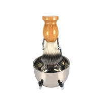 Ensemble de rasage professionnel 3-en-1 : brosse en nylon, support en acier inoxydable, bol, brosse à manche en bois, logo personnalisable