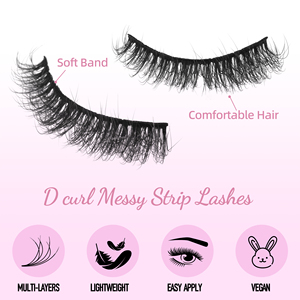 फ्फी झूठी पलकों के प्राकृतिक विस्पी 3 डी मिंक प्रभाव पलक 10-12 मिमी हल्के फ्लूफी मिनट - Product Image 2