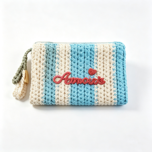 Pochette zippée au crochet personnalisée, porte-monnaie tricoté, trousse de maquillage tissée à la main, petite pochette de rangement en tissu - Product Image 1