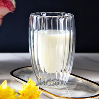 Verre à double paroi en forme de pétale côtelé, en verre borosilicate isolé, pour jus, lait, café, boissons, plusieurs tailles