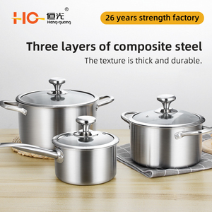 Cấp Thực Phẩm Đồ Nấu Nướng Thiết Hợp Chất Thép Không Gỉ <span class=keywords><strong>3</strong></span> Bức Ảnh Bếp Nấu Pot <span class=keywords><strong>Set</strong></span> <span class=keywords><strong>Cookware</strong></span> <span class=keywords><strong>Set</strong></span> - Product Image 2