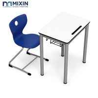 Nouvelle conception de bureau d'étudiant individuel avec chaise pour salles de classe, en PVC, métal et bois, pour salle d'étude scolaire