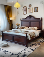 Lit de Roi Classique en Bois Massif Sculpté pour Villa et Mobilier de Chambre Antique GSA43-GSA44