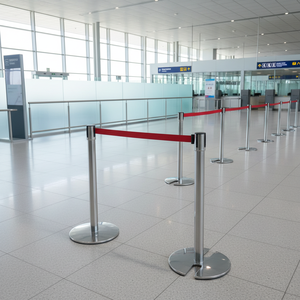 Poste de separación telescópico apilable de acero inoxidable plateado con barandilla en forma de U para colas y bancos - Product Image 5