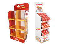 Étagère de présentation au sol en carton ondulé pour en-cas personnalisés, pain, biscuits, présentoir en carton, présentoir de vente au détail
