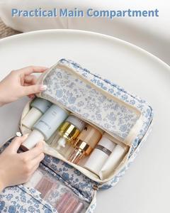 Blue Floral Waterproof Cosmetic <b>Bag</b> Portable Makeup Pouch Wash <b>Bag</b> with Handle - Product Image 4